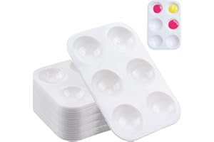 DXMWWTP 25 PCS White Plastic Paint Tray Palettes, 6 Well Rectangular Watercolor Oil Palette for Kids, Adult, Student Artist Craft Palettes,Painting Tray for Painting Party, DIY Craft and Art Painting