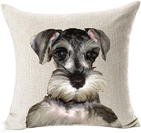 Cotton Linen Cartoon Lovely Animal Abstract Watercolor Adorable Pet Dogs Little Bichon Havanais Havana Throw Pillow Covers Cushion Cover Decorative Sofa Bedroom Living Room Square 18 Inches