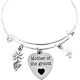 Mother of the Groom Jewelry Adjustable Bracelet Expandable Silver Charm Bangle Wedding One Size Fits All Gift Custom Options Available