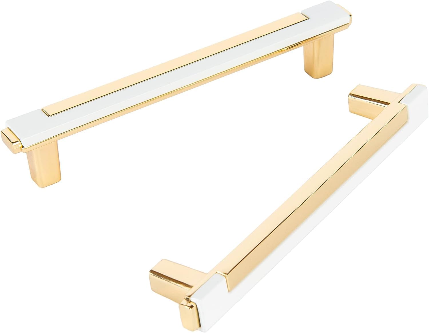 SYZOW 6 Pack Cabinet Handles Kitchen Cabinet Knobs White and Bright Gold Combined Cabinets Pulls for Dresser Drawer Bathroom Bedroom Furniture Hardware 96MM