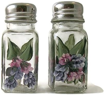 Hand Painted Purple and Blue Berries Glass Salt and Pepper Shaker Set
