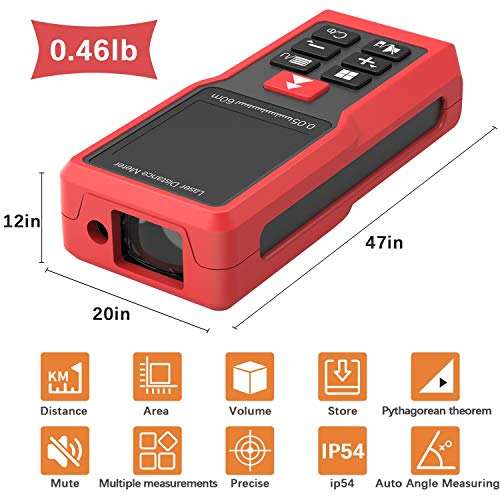 Emarth Laser Measure 196Ft/60m, M/In/Ft Mute Backlit LCD Laser Distance Meter with Electronic Angle Sensor, Electric Meter Tool, Measuring Distance, Area, Volume - Thumbnail 4