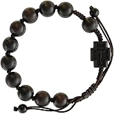 Sine Cera Dark Jujube Wood 1 Decade Catholic Rosary Bracelet, Adjustable, Smooth 10mm Beads