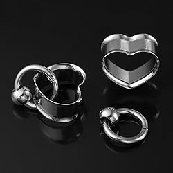 Twolobes 2 PCS Silver Ear Gauges Classic Heart