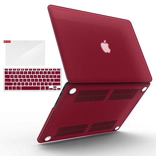 iBenzer Basic Soft-Touch Series Plastic Hard Case, Keyboard Cover, Screen Protector for Apple Previous Generation MacBook Pro 13-inch 13'' with Retina Display A1425/1502, Wine Red