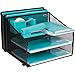 Dasher Products Office Desk Organizer Metal Mesh with 3 Paper Trays and 2 Vertical Upright Sections, Desktop File Holder for Letter Size A4, Folders, Stationary, and Desk Accessories Black