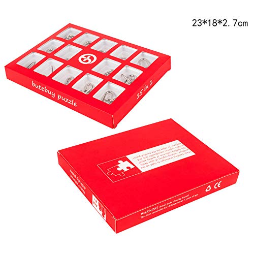 Livoty 15Pcs Metal Wire Puzzles Brain Teaser Metal Wire Puzzles Educational Toy Stress Reliever Gift for Kids Adult (Red) - Thumbnail 7