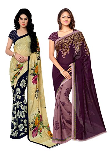 Anand Sarees georgette with Blouse Piece Saree (Pack of 2) (COMBO_2942_1108_3_ Multi_ One Size)