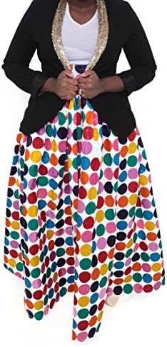 Anelly Tenge - Ankara High Waist - African Print - Java Wax - Long Maxi Skirt (Medium, Rainbow Polkadot)