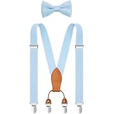 Shark Tooth Men's Boys' Suspenders and Bow Tie Set Adjustable with 4 Clips Wedding Parties