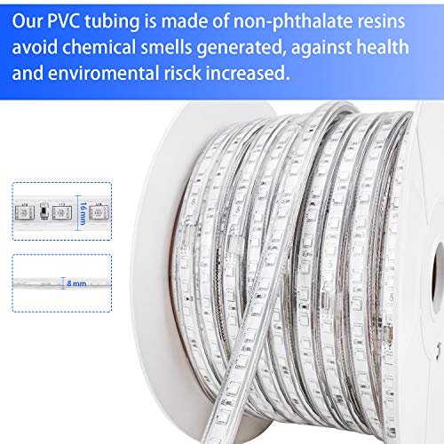Brillihood Flexible LED RGB Rope Light Strip, Multi Color Changing SMD 5050 LEDs, 110-120V AC, Dimmable, Waterproof, Indoor/Outdoor Rope Lighting + Remote Controller - (50m/164ft)