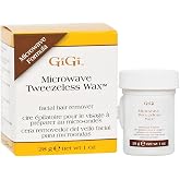 GiGi Microwave Tweezeless Wax Face Hair Removal Wax Stripless, Amber, 1 oz | Honey-Infused Microwavable Facial Formula Ensures Quick &amp; Easy At-Home Care, Hypoallergenic for Normal Skin Type