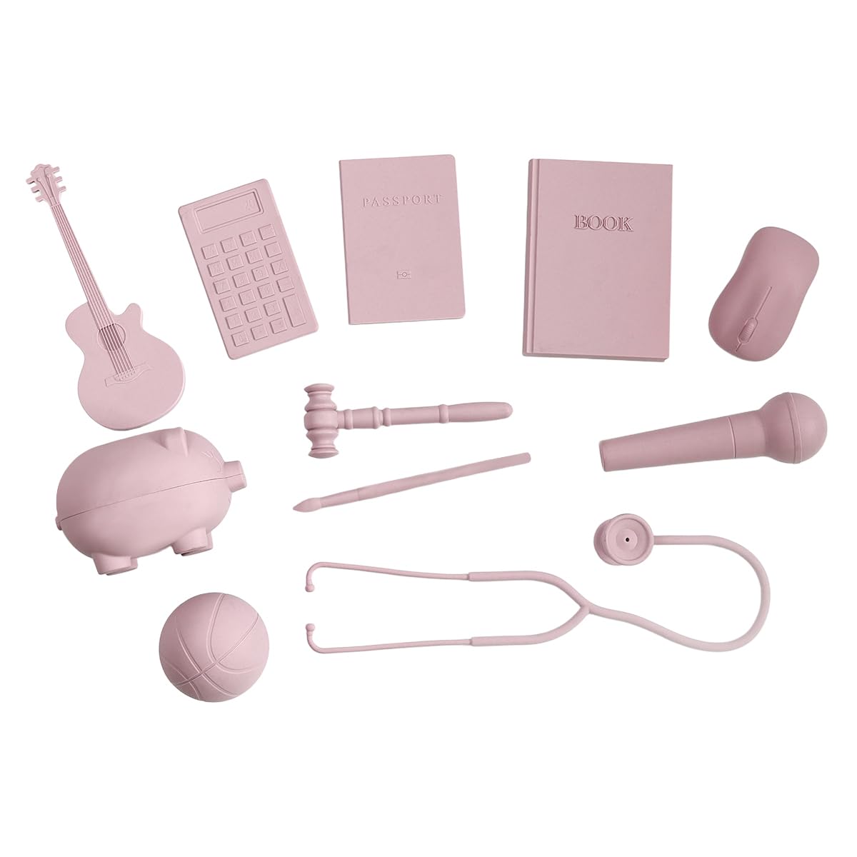 Photo 1 of Premium Doljabi, Zhuazhou, Thoi NOI First Birthday Selection Set | 11 Pc Monochromatic Soft Silicone Items for Korean Doljanchi, Chinese, and Vietnamese 1st Bday Ceremony – Cultural Decor ??? (Pink)