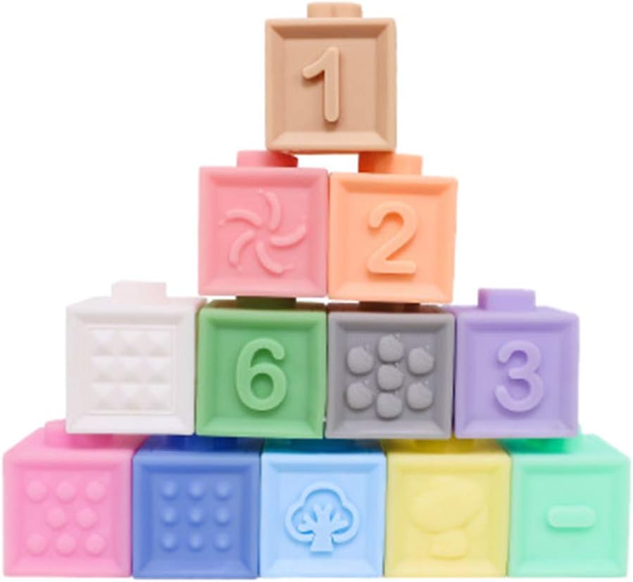 Hattfart Baby Blocks, Soft Stacking Blocks Squeeze Building Blocks for Toddlers - Teething Chewing Toys Educational Baby Bath Play (B)
