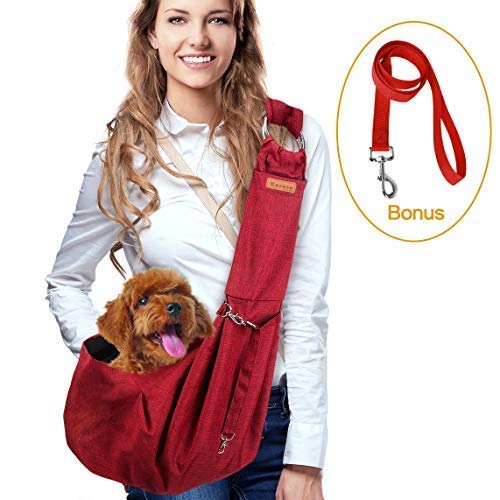 Wokow Dog Sling Pet Carries, Hands-Free Waterproof Lightweight Shoulder Carrier Bag with Dog Leash/Pocket and Adjustable Lengthened Strap for Small Medium Cat/Puppy/Rabbit up to 16lb Outdoor Travel