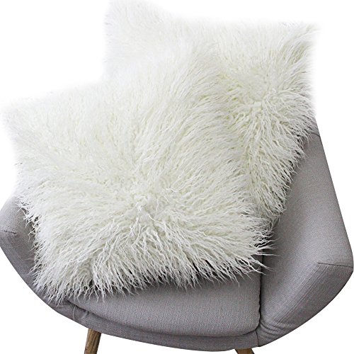 FURTALK Faux Fur Throw Pillows Covers Decorative Cream White Pillow