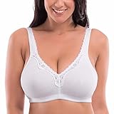 Delimira Women's Lace Plus Size Wire-Free Non-Foam Comfort Cotton Bra White 40C