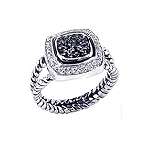 Sterling Silver Rhodium Plated, White & Black CZ Rope Design Band Womens Ring