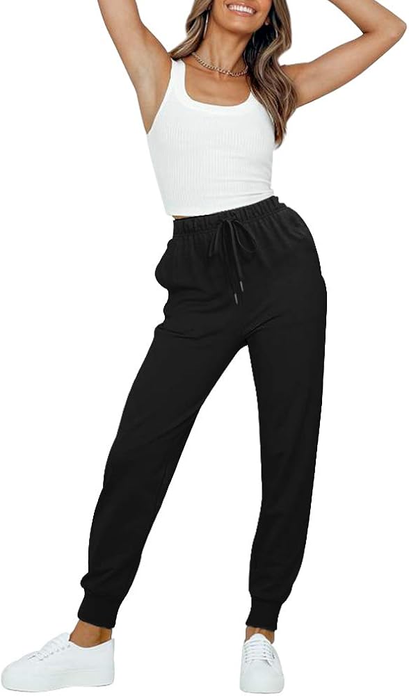 MEROKEETY Sweatpants for Women with Pockets, High Waist Drawstring Comfy Relaxed Fit Jogger Pants: Clothing