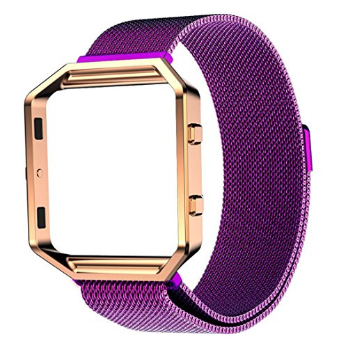 New Trend! Milanese Magnetic Stainless Steel Watch Band + Metal Frame for Fitbit Blaze (Purple)