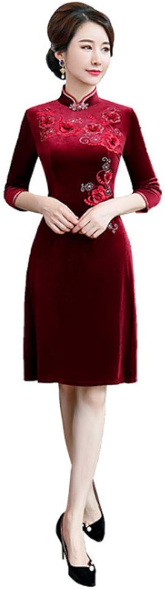 Amazon Co Jp チャイナ風ワンピース ミニ丈 チャイナドレス ベロア チャイナ服 長袖 チーパオ 刺繍 大きいサイズ コスプレ衣装 ハロウィン チャイナ風 上品 おしゃれ 無地 パティードレス 結婚式 披露宴 春 秋 冬 服 ファッション小物