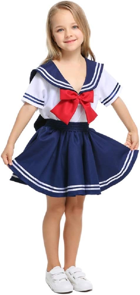LOLANTA Kids Sailor Suit, Japanese School Girl Uniform, Halloween Carnival Anime Cosplay Costume (8-9 years, girl)