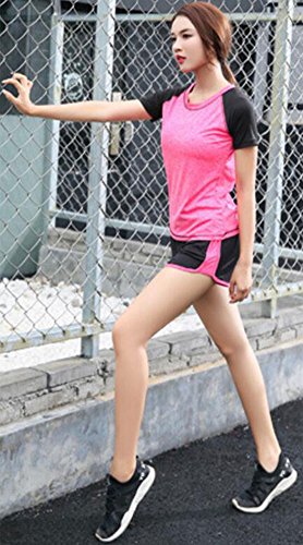 ZETIY Women's 5pcs Sport Suits Fitness Yoga Running Athletic Tracksuits (L, Rose Red)
