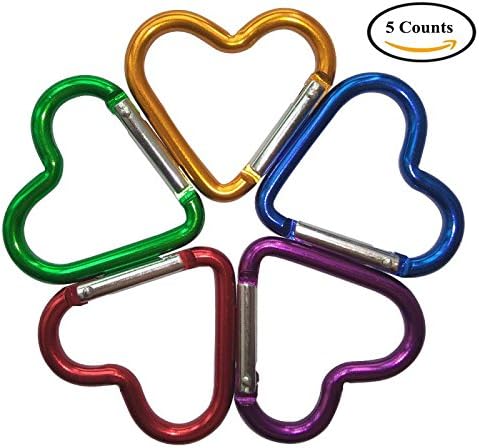 NonLocking Carabiner Clip Heart by Ymstarmo , Aluminum Keychain Clip Carabiner Hook Spring-loaded Gate for Home, Camping ,Fishing ,Hiking ,Traveling- Pack of 5 Color Key Carabiners