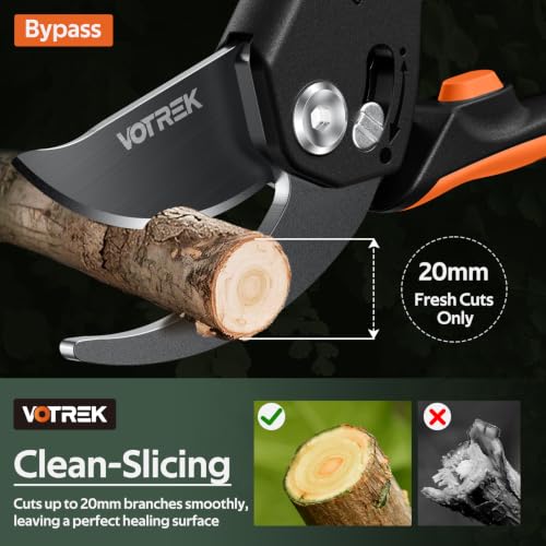 VOTREK® 8.5" Garden Secateurs for Weak Hands, Professional Bypass Pruner | Patented Stepless Handle, Japanese SK5 Blades, Heavy Duty Pruning Shears, Gardening Scissors for Grass, Branches & Stems