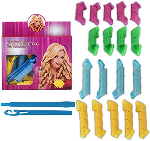 Hair Curlers Spiral Curls Styling Kit, 18 No Heat Hair Curlers and 2 Styling Hooks, 9 for Short Length Hair up to 8" (20 cm) Long, 9 for Medium Length Hair up to 14" (35 cm) Long