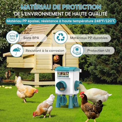 CHAMUTY 7 kg Automatic Chicken Feeder with No Waste 2 Ports, Chicken Seed Dispenser, Automatic Chicken Feeder for Chickens, Ducks, Geese, Birds