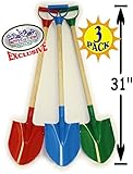 Matty's Toy Stop 31" Heavy Duty Wooden Kids Sand Shovels with Plastic Spade & Handle (Red, Blue & Green) Complete Gift Set Bundle - 3 Pack