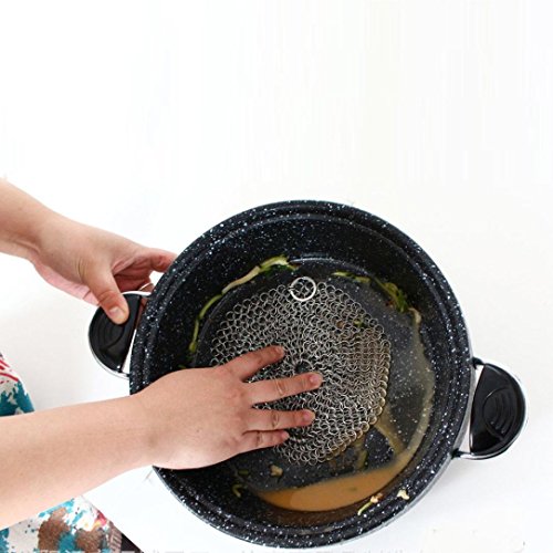 Staron 8"x 8" Stainless Steel Chainmail Scrubber 316 Cast Iron Cleaner Brush for Cast Iron Pan Skillet Pan Griddle Wok Grill Scraper Skillet Scraper (8 x 8" Sliver)
