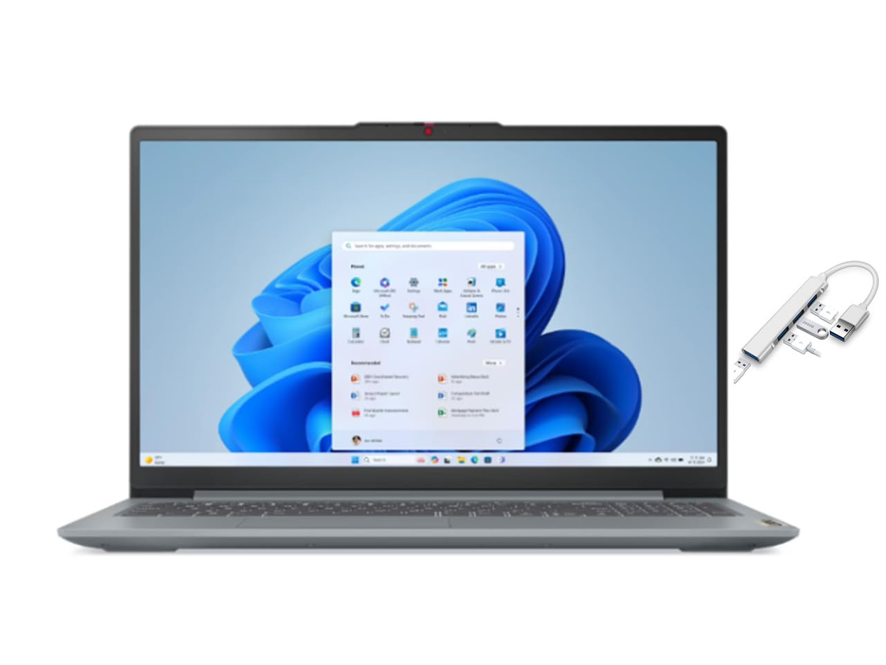 Lenovo IdeaPad Slim 3i 15.6" Laptop | Intel Processor N100 | Intel UHD Graphics | Webcam | Artic Grey | 4GB RAM DDR5 | 128GB SSD | Windows 11 S | Bundle with USB 3.0 Hub