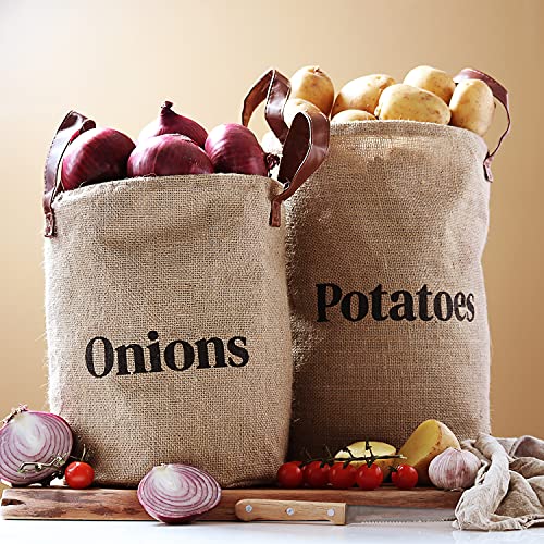 Lined Burlap Pantry Storage Baskets For Potatoes And Onions With