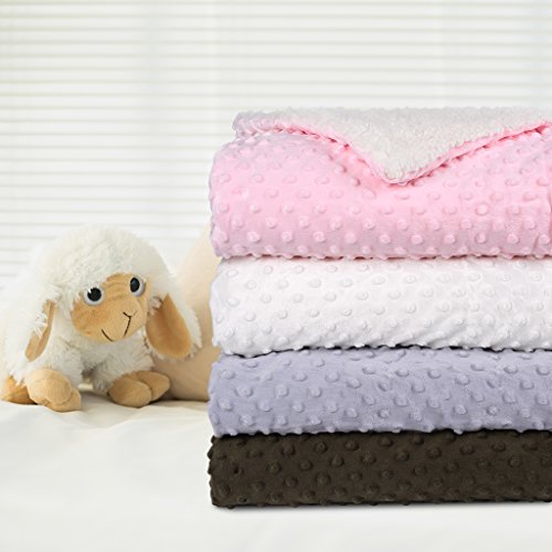 LANGRIA Reversible Soft Sherpa Minky Baby Blanket with Dotted Backing