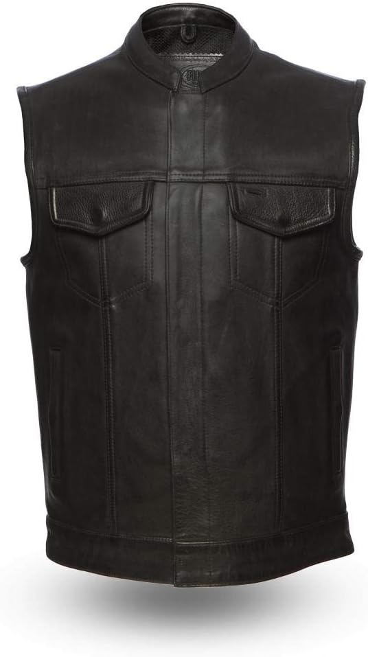 First MFG Co. - Hotshot - Men's Motorcycle Leather Vest (Black, Medium)