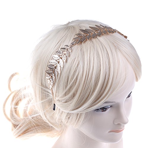 uhoMEy 2 Pack Leaf Branch Dainty Bridal Hair Crown, Vintage and Elegant Roman Goddess Leaf Branch Dainty Crown Headband, Gold and Silver - Thumbnail 5