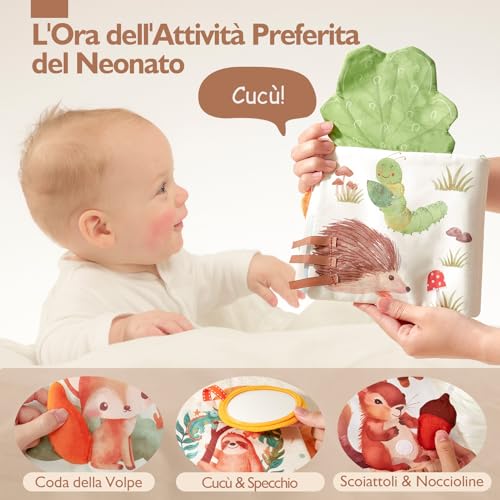hahaland Baby Fabric Books 0-6 Months – Soft Interactive Animals Tactile Booklet with Mirror – Sensory Tummy Time Baby Stroller Toys
