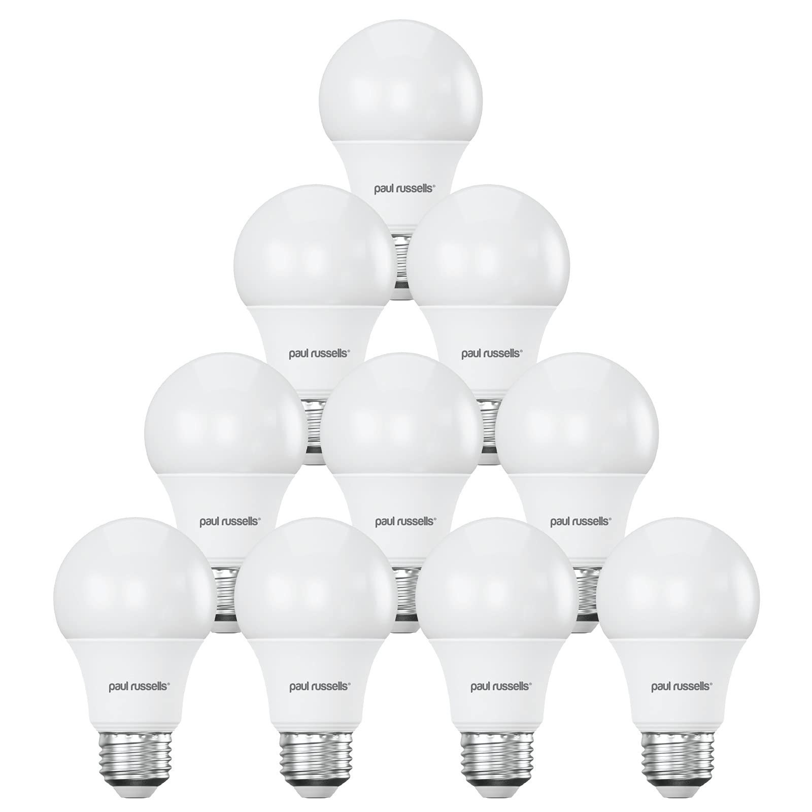 paul russells LED GLS Light Edison Screw ES, 60w Equivalent, 8watt 806LM LED Bulbs, 6500K Daylight Lamp, Classic Frosted A60 Standard E27 Energy Saving Non-Dimmable Large Globe Lightbulb, Pack of 10