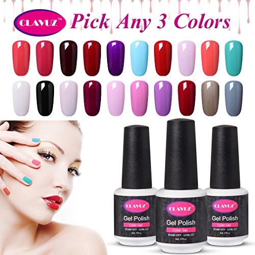 CLAVUZ Soak Off UV Gel Nail Polish Kit Pick Any 3 Color Nail Lacquer Set Beauty Nail Art DIY at Home Top and Base Coat can Pick