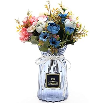 UltraOutlet 3 Packs Artificial Peonies Silk Flowers with Vase DIY Faked Peony Flowers Bouquets Arrangement Centerpiece for Wedding, Baby Shower, Birthday Party, Home Decoration