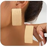 Large Gold Rectangle Chunky Dangle Earrings Dainty Geometric Square Drop Statement Earring Exaggerated Hip Hop Jewelry 70s 80s Accessories for Women