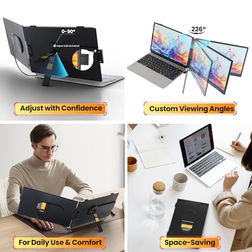 Laptop Screen Extender 0.27" Ultra-Thin, 14" FHD 1080P IPS Lightweight Dual Portable Monitor, USB-C/HDMI Plug & Play for 13-17" Laptops, Travel screen compatible with Windows/Mac/Chrome/Switch/Android