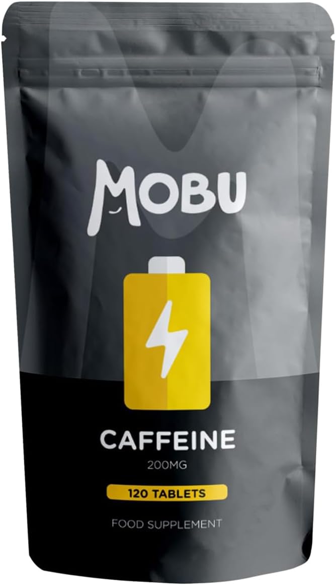 MOBU Caffeine Tablets 200mg 120 Vegan UK Made Focus Energy Pre Workout