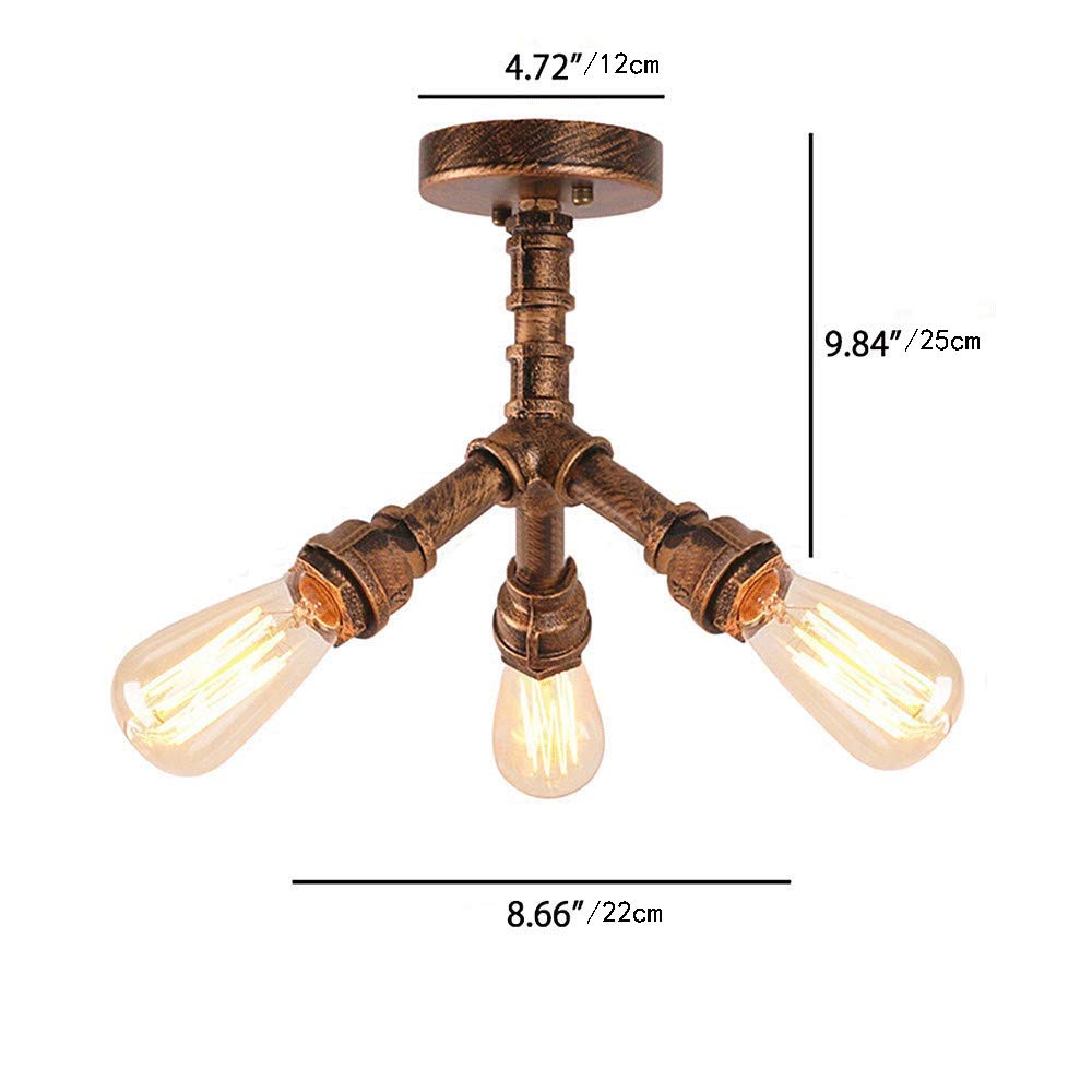 Industrial Vintage Flush Mount Ceiling Light 3 Lights Rustic