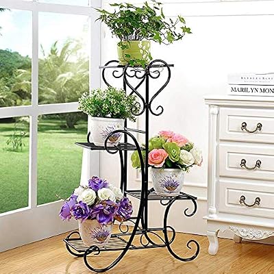Tall Metal Plant Stand Indoor Outdoor 4 Tier Flower Pot Holder Display Wrought Iron Planter Rack Shelf Organizer For Garden Home Office Amazon Co Uk Garden Outdoors