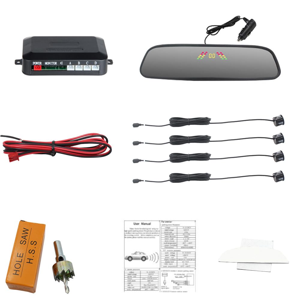Wireless Car Reverse Radar Sensor Kit RiloerDC 12V Wireless Car Reverse Radar With Radar Detection Distance: 0.3～2.0m/11.81-78.74inCar Reverse Backup Parking Sensor with Sensitive Radar System