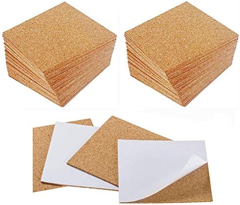 60 Pack Cork Coasters Cork Squares 4 x 4 Inches Self-Adhesive DIY Coaster Squar Cork Backing Sheets Mini Wall Cork Tiles for Coasters and DIY Sticky Crafts (4 Square)