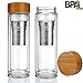Glass Water Bottle Tea Infuser Tumbler, OCTOPUS NATURE Premium Eco-Friendly Doable Wall Thermos with Elegant Bamboo Lid, Quality Stainless Steel Loose Leaf Strainer - Tea Maker